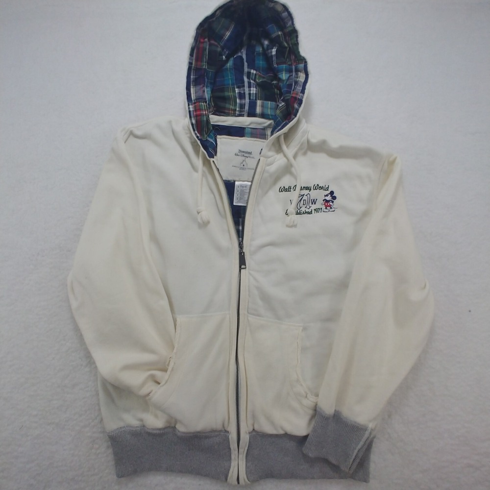 Walt Disney Mickey Mouse Disney World Meduim Hooded Full Zip Bomber Jacket White
